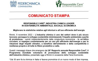 RESPONSIBLE CARE®: INDUSTRIA CHIMICA LEADER IN SOSTENIBILITÀ AMBIENTALE, SOCIALE, ECONOMICA