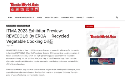 textileworldasia.com – ITMA 2023 Exhibitor Preview: REVECOL® By ERCA — Recycled Vegetable Cooking Oil