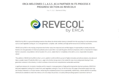 textilevaluechain.in – ERCA WELCOMES C.L.A.S.S. AS A PARTNER IN ITS PROCESS X PROGRESS SECTION AS REVECOL®