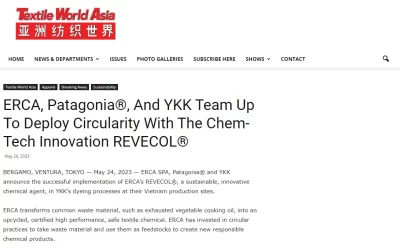 textileworldasia.com – ERCA, Patagonia®, And YKK Team Up To Deploy Circularity With The Chem-Tech Innovation REVECOL®