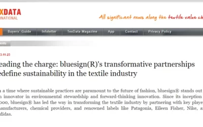 texdata.com – Leading the charge: bluesign(R)’s transformative partnerships redefine sustainability in the textile